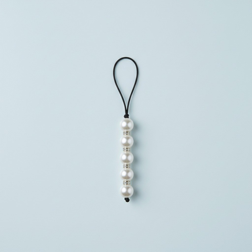 Cloud Bead Phone Charm, complete short bead strand and fine black tether