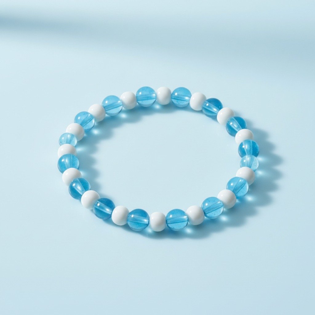 Cloud Circle Bracelet — Alternating blue and white round beads in a wrist circle.